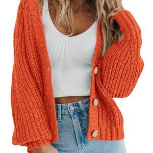 Chunky Knit Open Front Cardigan Oversized Slouchy Chic Button Sweater
